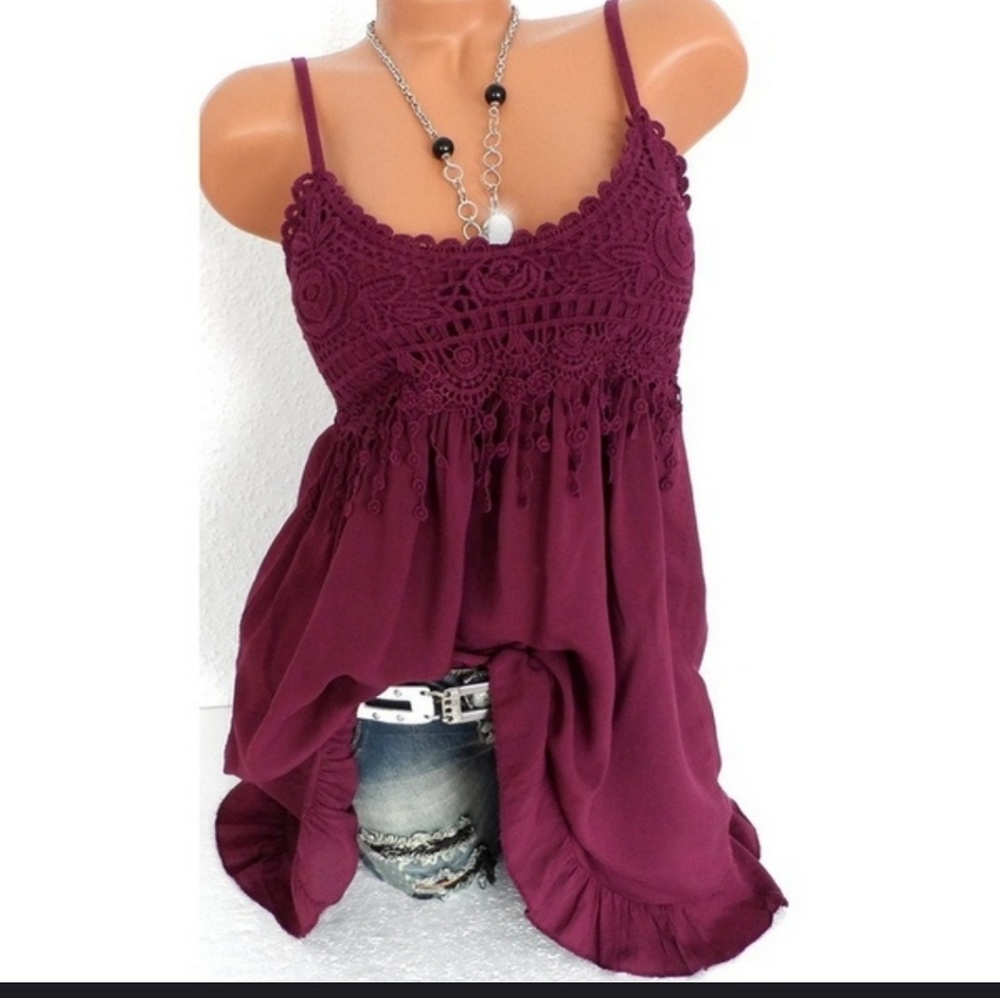 Feminine lace tank top fringe womens